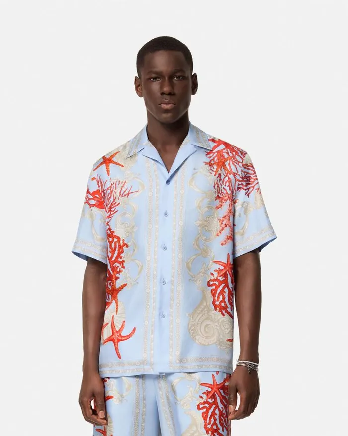 Barocco Sea Silk Shirt Blueprint Men Versace Shirts