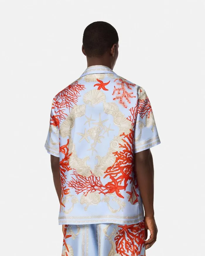 Barocco Sea Silk Shirt Blueprint Men Versace Shirts