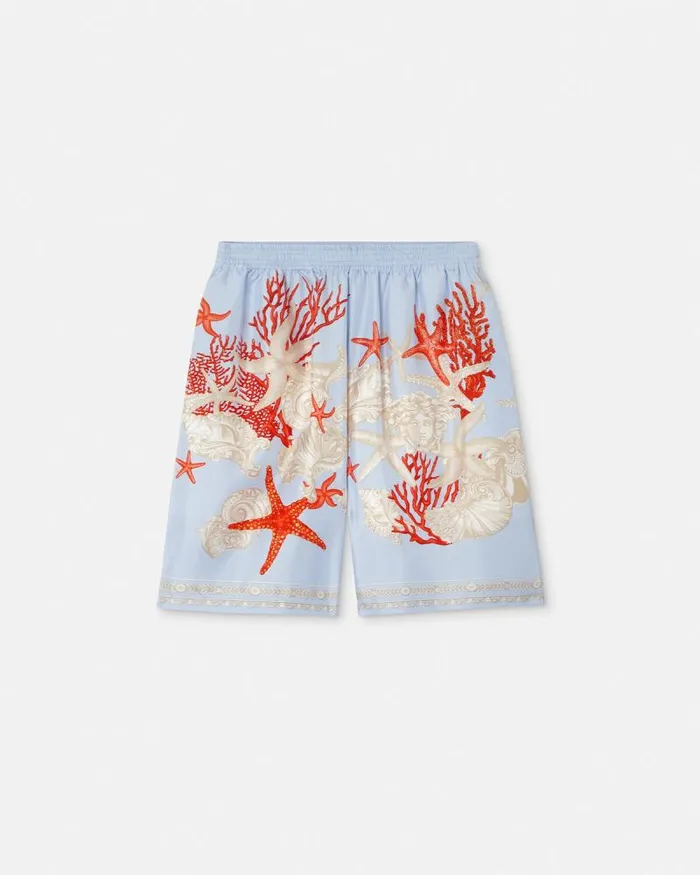 Barocco Sea Silk Shorts Blueprint Men Versace Pants and Shorts