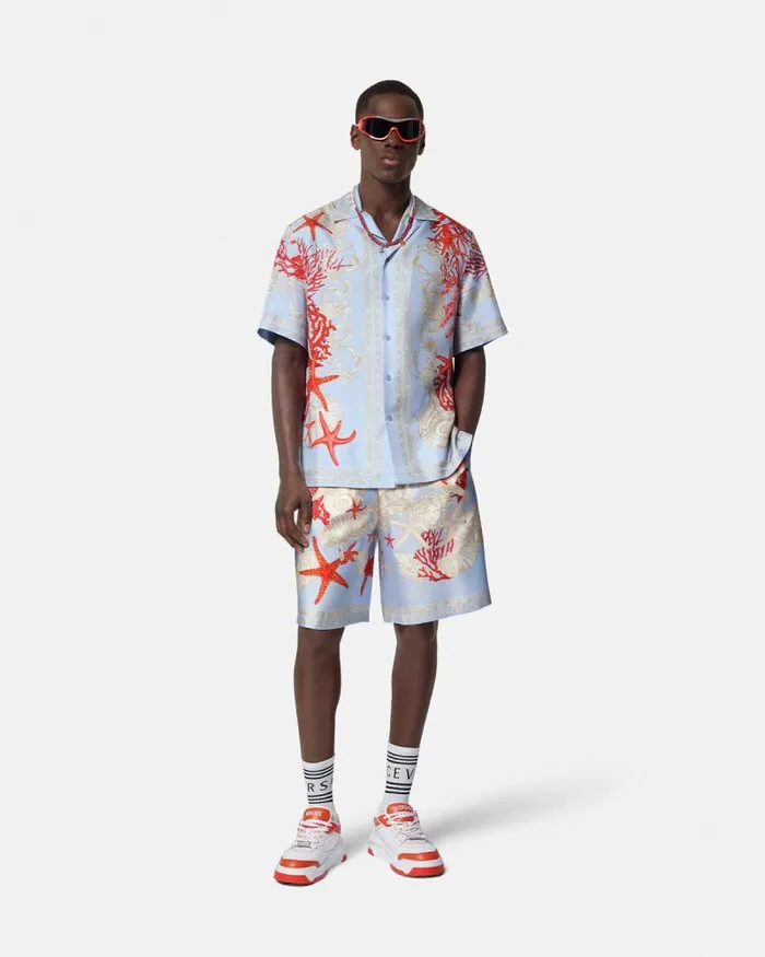 Barocco Sea Silk Shorts Blueprint Men Versace Pants and Shorts