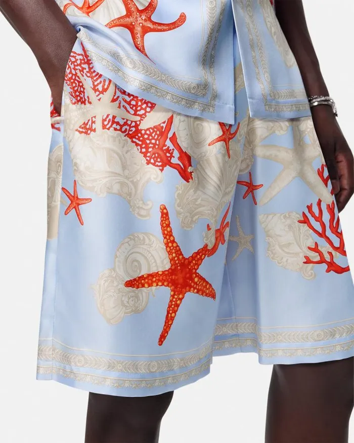 Barocco Sea Silk Shorts Blueprint Men Versace Pants and Shorts