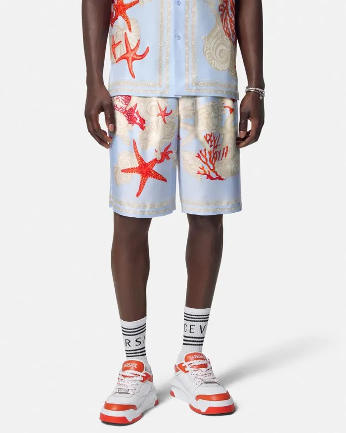 Barocco Sea Silk Shorts Blueprint Men Versace Pants and Shorts