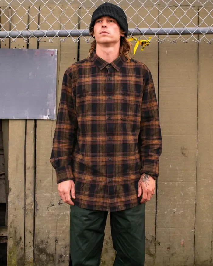Baystone Flannel Long Sleeve Shirt 8211 Black Mens Volcom Shirts and Flannels