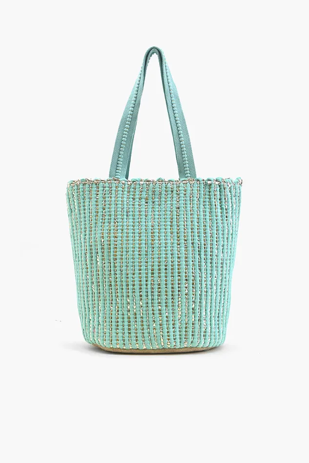Beach Bags Natural Beauty Upcyled Hand Woven Mint Tote 8211 America and Beyond Women