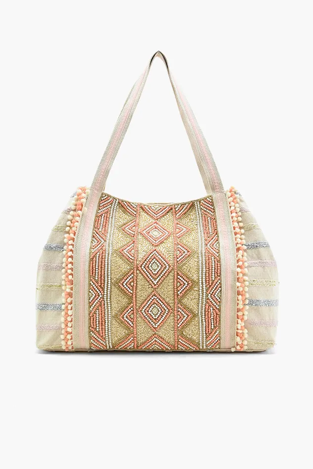 Beach Bags Women America and Beyond Rose Gold ToteHand Beaded Metallic Tote For Women Beach Bags Women America and Beyond Rose Gold ToteHand Beaded Metallic Tote For Women