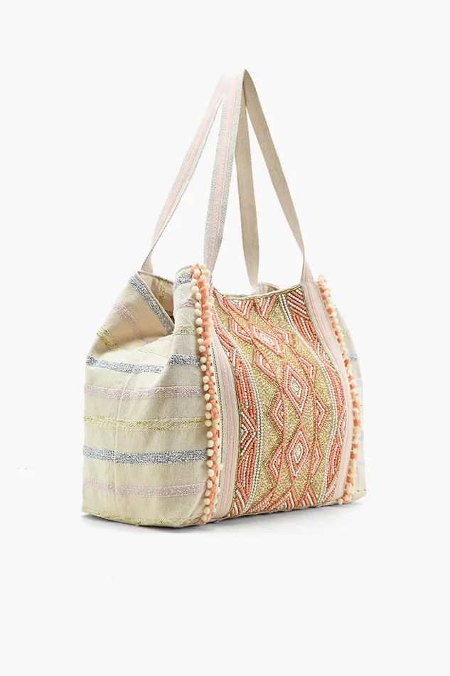 Beach Bags Women America and Beyond Rose Gold ToteHand Beaded Metallic Tote For Women