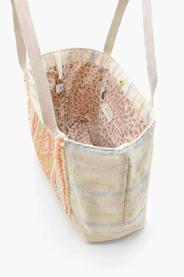 Beach Bags Women America and Beyond Rose Gold ToteHand Beaded Metallic Tote For Women