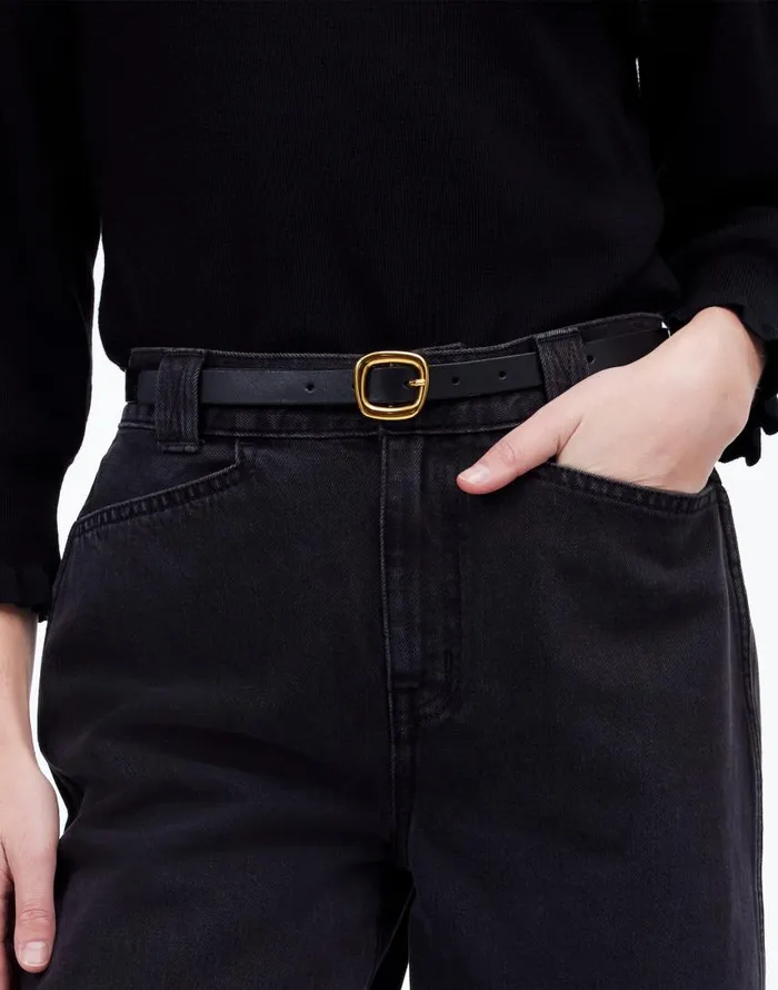 Belts Women Madewell Sculptural Buckle Leather Skinny Belt True Black