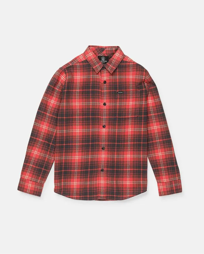 Big Boys Caden Plaid Long Sleeve Shirt 8211 Red Kids Volcom Shirts and Flannels Big Boys Caden Plaid Long Sleeve Shirt 8211 Red Kids Volcom Shirts and Flannels