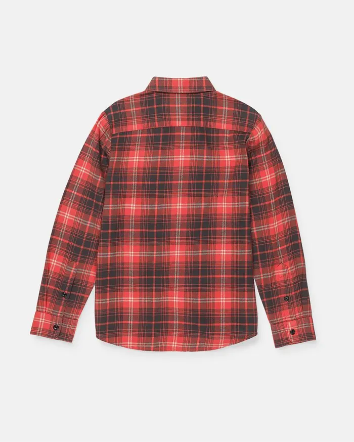Big Boys Caden Plaid Long Sleeve Shirt 8211 Red Kids Volcom Shirts and Flannels