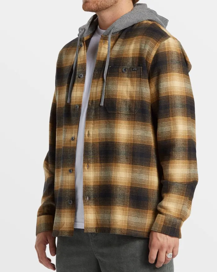 Billabong Baja Hooded Long Sleeve Flannel Shirt Otter Mens Shirts Billabong Baja Hooded Long Sleeve Flannel Shirt Otter Mens Shirts