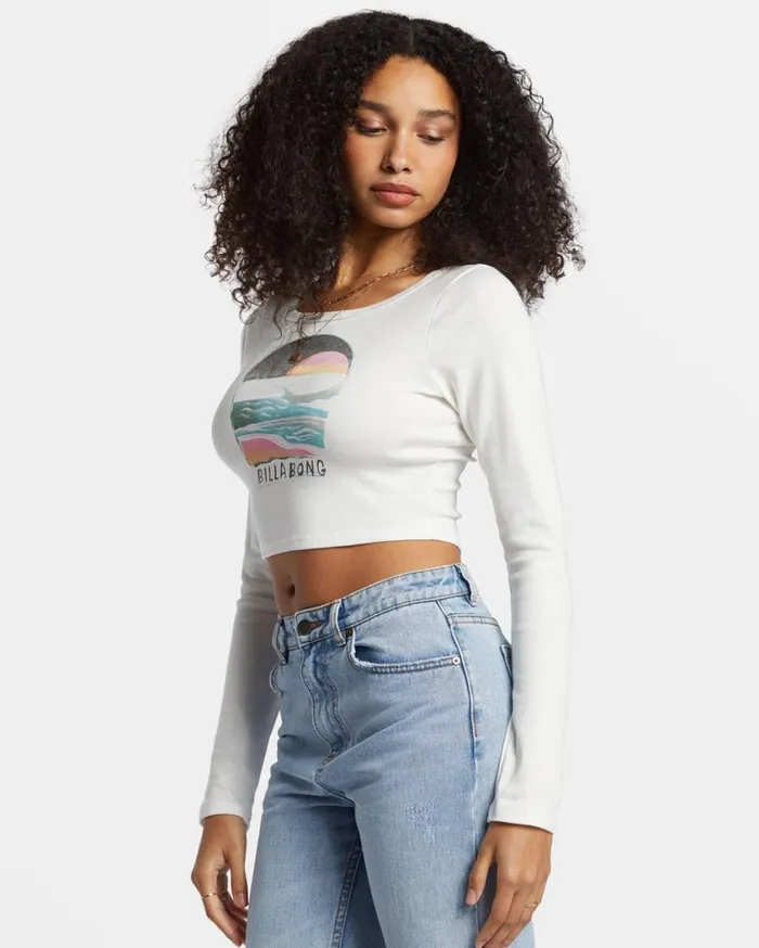Billabong Find Your Coast Long Sleeve Cropped Tshirt Salt Crystal Womens Graphic Tees and Tanks Billabong Find Your Coast Long Sleeve Cropped Tshirt Salt Crystal Womens Graphic Tees and Tanks