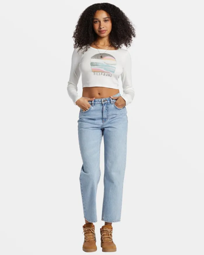 Billabong Find Your Coast Long Sleeve Cropped Tshirt Salt Crystal Womens Graphic Tees and Tanks Billabong Find Your Coast Long Sleeve Cropped Tshirt Salt Crystal Womens Graphic Tees and Tanks