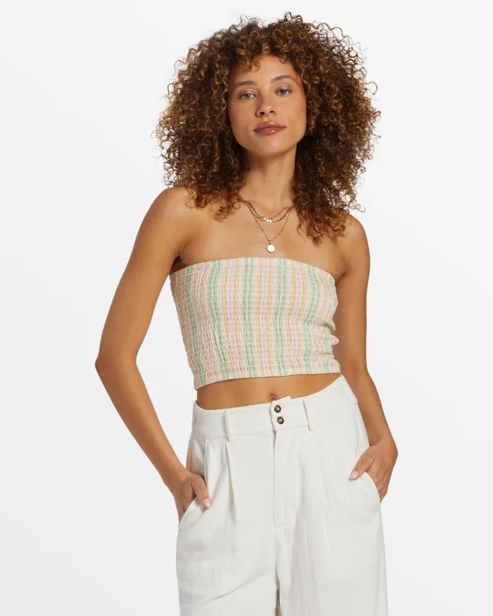 Billabong Keep It Simple Smocked Crop Top Sweet Pink Womens Tops