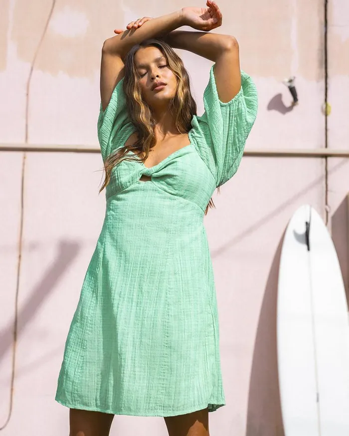 Billabong Sol Puff Sleeve Mini Dress Bright Meadow Womens Dresses