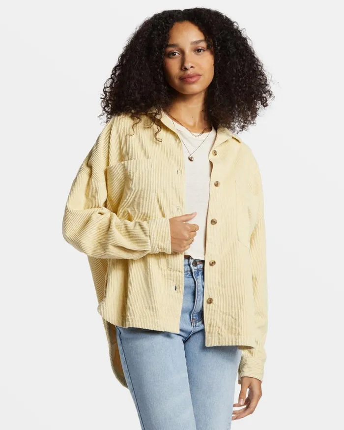 Billabong Stoked On You Oversized Long Sleeve Shirt Mellow Daze Womens Tops