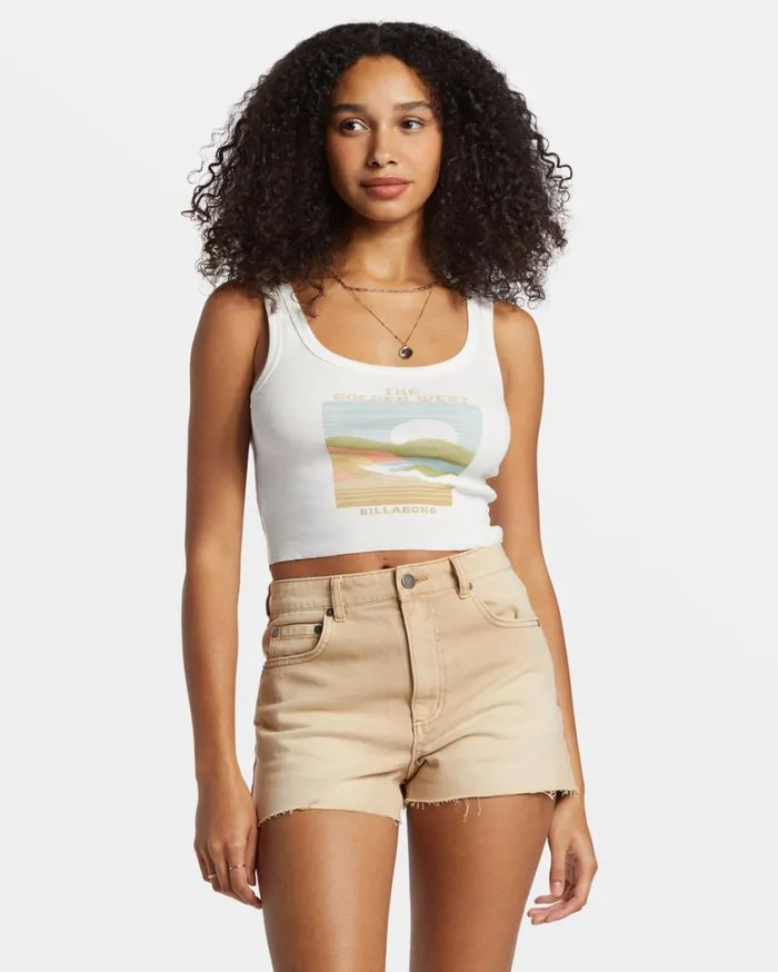 Billabong The Golden West Cropped Tank Top Salt Crystal Womens Graphic Tees and Tanks