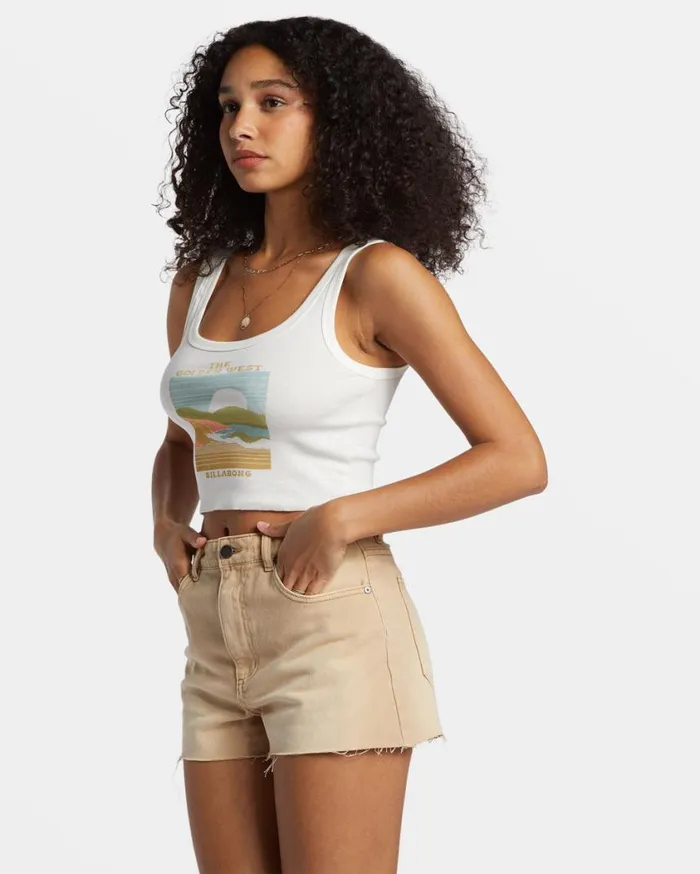 Billabong The Golden West Cropped Tank Top Salt Crystal Womens Graphic Tees and Tanks Billabong The Golden West Cropped Tank Top Salt Crystal Womens Graphic Tees and Tanks