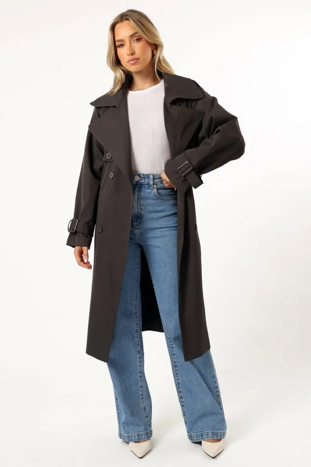 Billy Button Front Trench Coat Charcoal Jackets and Coats Petal and Pup Women