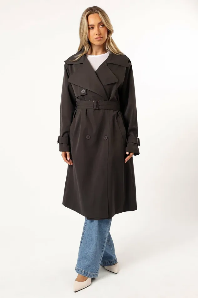 Billy Button Front Trench Coat Charcoal Jackets and Coats Petal and Pup Women