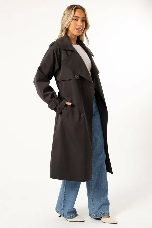 Billy Button Front Trench Coat Charcoal Jackets and Coats Petal and Pup Women
