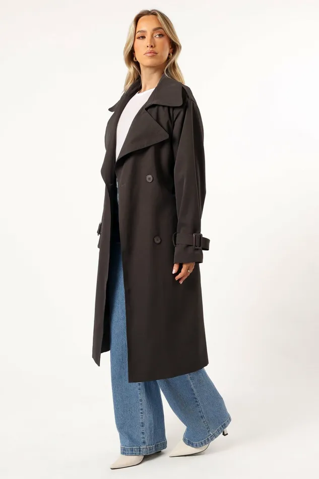 Billy Button Front Trench Coat Charcoal Jackets and Coats Petal and Pup Women