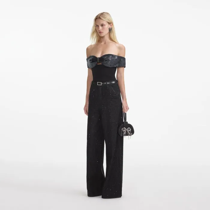 Black Crepe Bow Top Women Self Portrait Tops Black Crepe Bow Top Women Self Portrait Tops