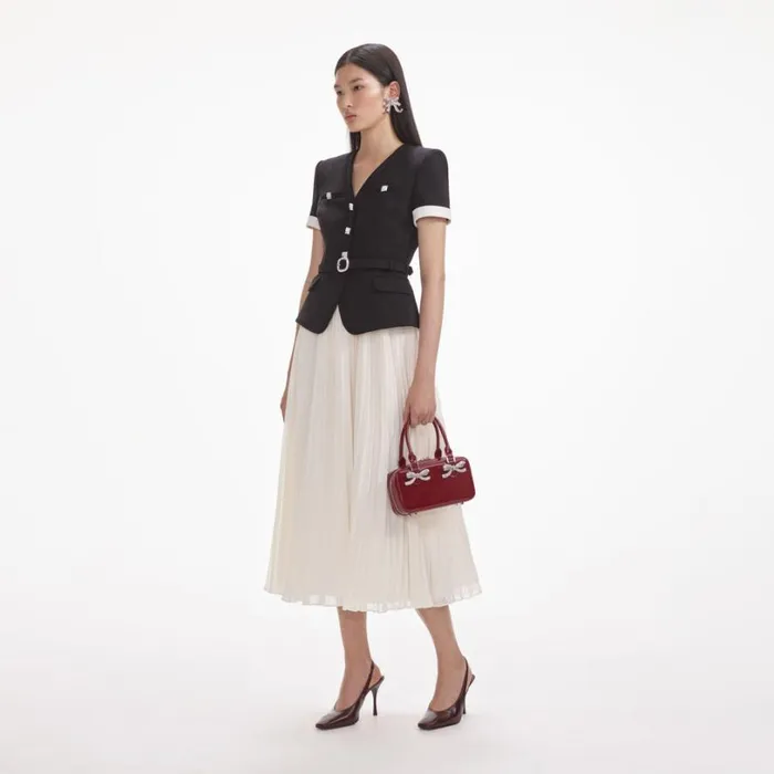 Black Crepe Contrast Chiffon Midi Dress Women Self Portrait Dresses Black Crepe Contrast Chiffon Midi Dress Women Self Portrait Dresses