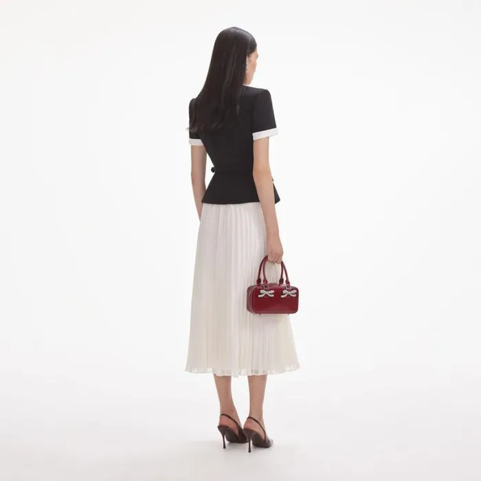 Black Crepe Contrast Chiffon Midi Dress Women Self Portrait Dresses Black Crepe Contrast Chiffon Midi Dress Women Self Portrait Dresses