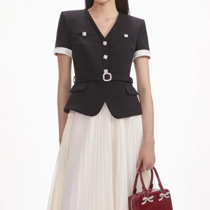 Black Crepe Contrast Chiffon Midi Dress Women Self Portrait Dresses Black Crepe Contrast Chiffon Midi Dress Women Self Portrait Dresses