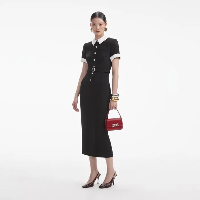 Black Crepe Contrast Midi Dress Women Self Portrait Dresses Black Crepe Contrast Midi Dress Women Self Portrait Dresses