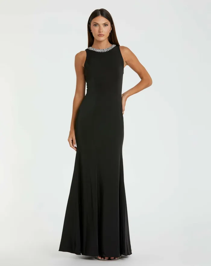 Black Embellished Neck Trumpet Gown Black Best Sellers Mac Duggal Women