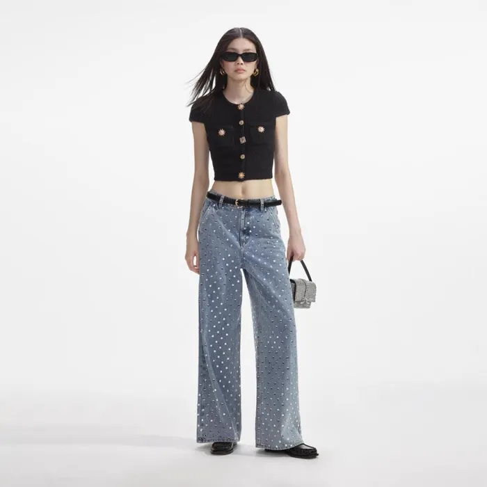 Black Jewel Button Knit Top Women Self Portrait Tops