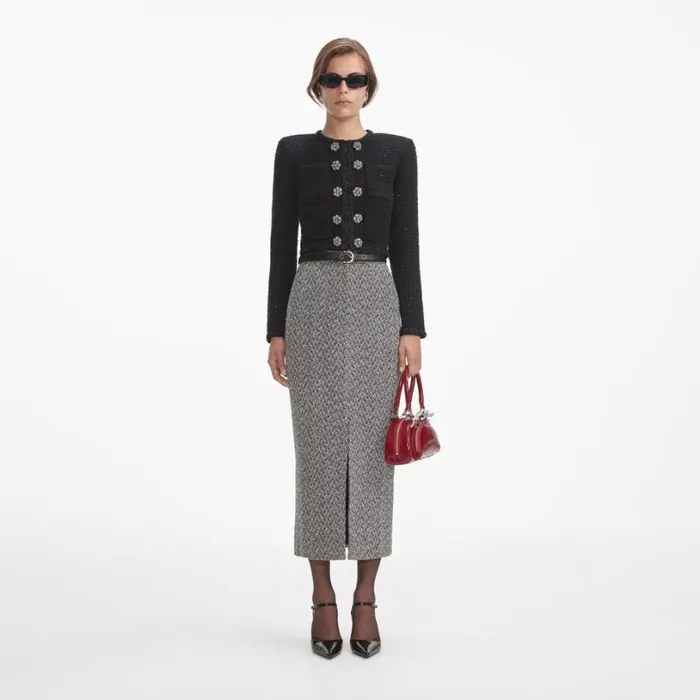 Black Textured Knit Jacket Women Self Portrait Knitwear