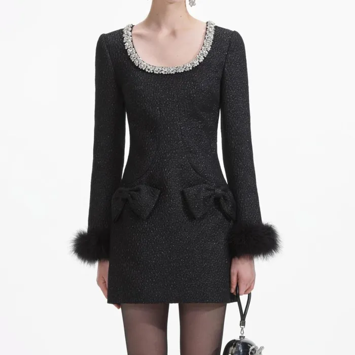 Black Textured Metallic Mini Dress Women Self Portrait Dresses Black Textured Metallic Mini Dress Women Self Portrait Dresses