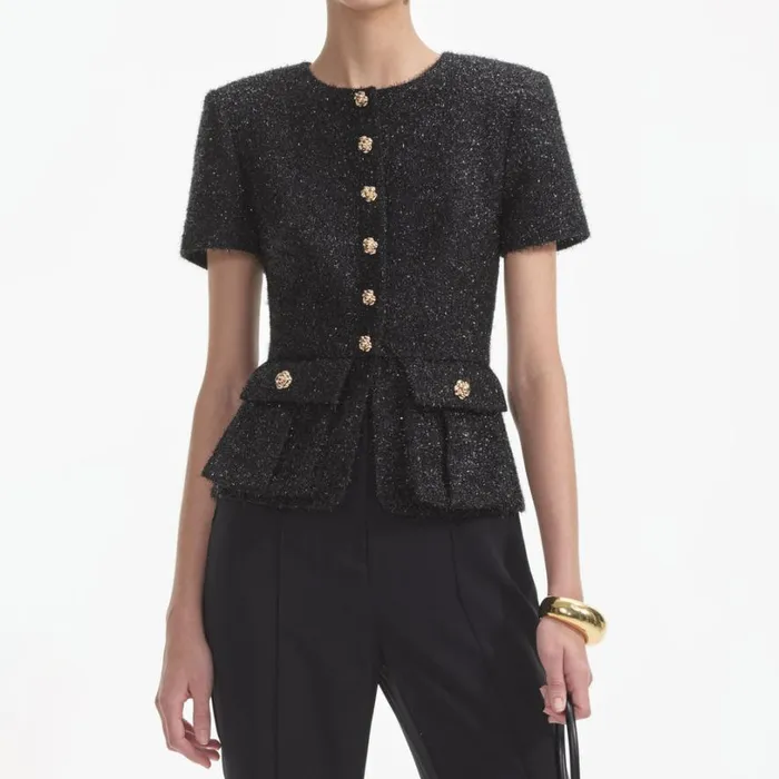 Black Tinsel Boucle Jumpsuit Women Self Portrait Dresses Black Tinsel Boucle Jumpsuit Women Self Portrait Dresses