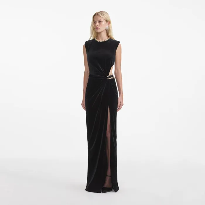 Black Velvet Embellished Maxi Dress Women Self Portrait Dresses Black Velvet Embellished Maxi Dress Women Self Portrait Dresses