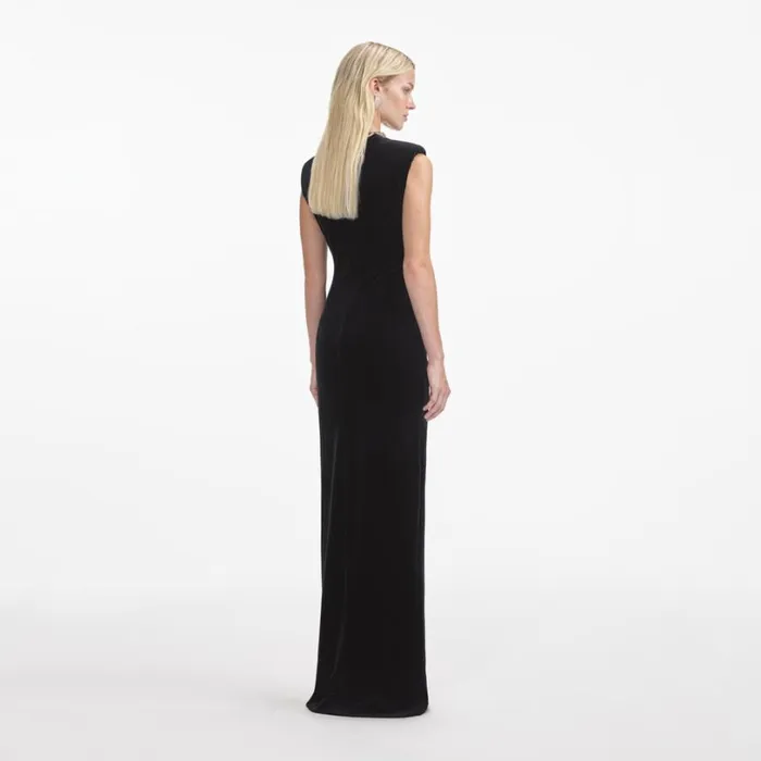 Black Velvet Embellished Maxi Dress Women Self Portrait Dresses Black Velvet Embellished Maxi Dress Women Self Portrait Dresses
