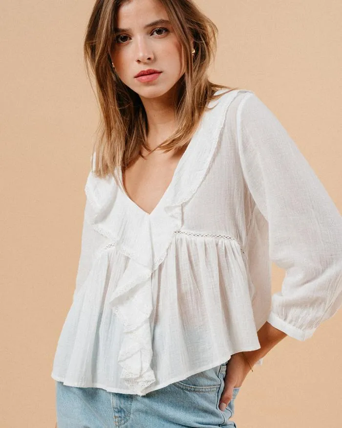 BLOUSE ECRU MEMORY Shop Grace and Mila Ruffled Blouses