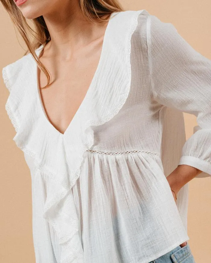 BLOUSE ECRU MEMORY Shop Grace and Mila Ruffled Blouses