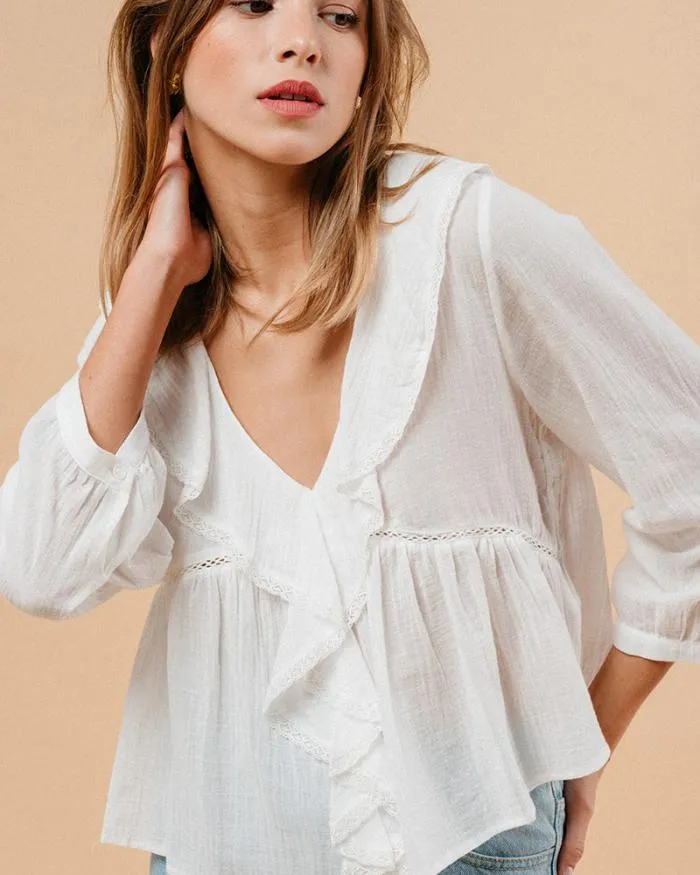 BLOUSE ECRU MEMORY Shop Grace and Mila Ruffled Blouses