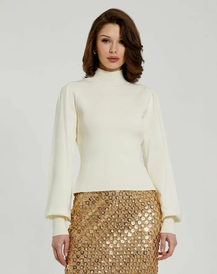 Blouses and Tops Women Ivory Ribbed Knit Balloon Sleeve Turtle Neck Sweater 8211 FINAL SALE Ivory Mac Duggal Blouses and Tops Women Ivory Ribbed Knit Balloon Sleeve Turtle Neck Sweater 8211 FINAL SALE Ivory Mac Duggal