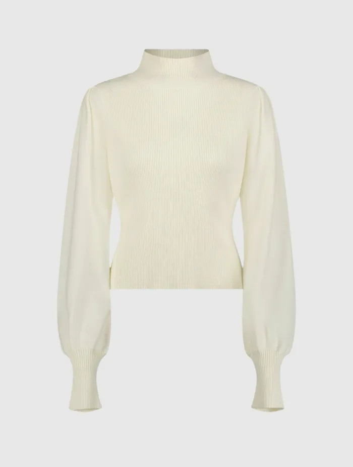 Blouses and Tops Women Ivory Ribbed Knit Balloon Sleeve Turtle Neck Sweater 8211 FINAL SALE Ivory Mac Duggal