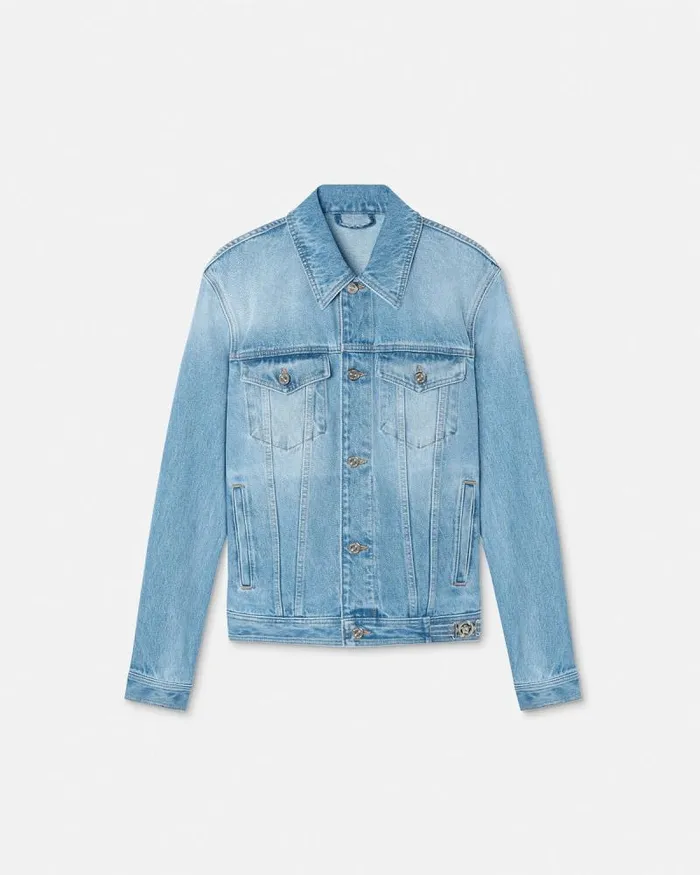 Blouson Denim Jacket Blue Men Versace Jackets and Coats