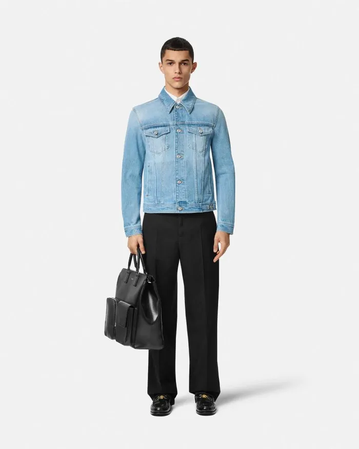 Blouson Denim Jacket Blue Men Versace Jackets and Coats
