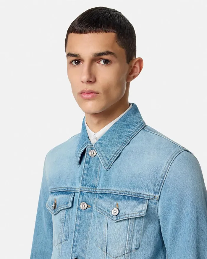 Blouson Denim Jacket Blue Men Versace Jackets and Coats
