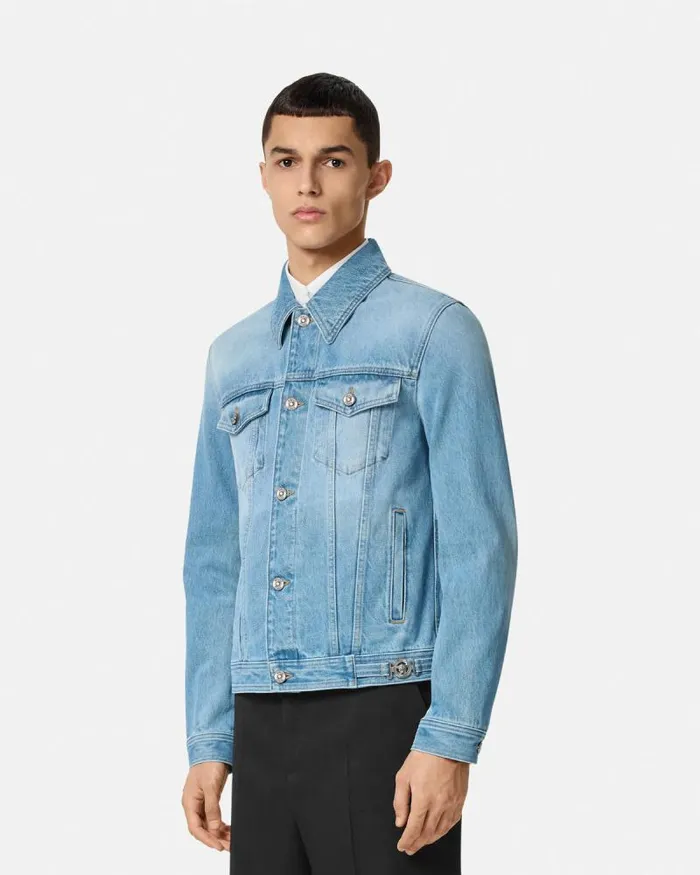 Blouson Denim Jacket Blue Men Versace Jackets and Coats