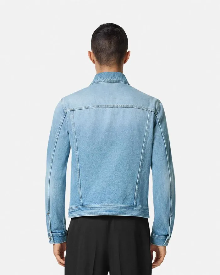 Blouson Denim Jacket Blue Men Versace Jackets and Coats