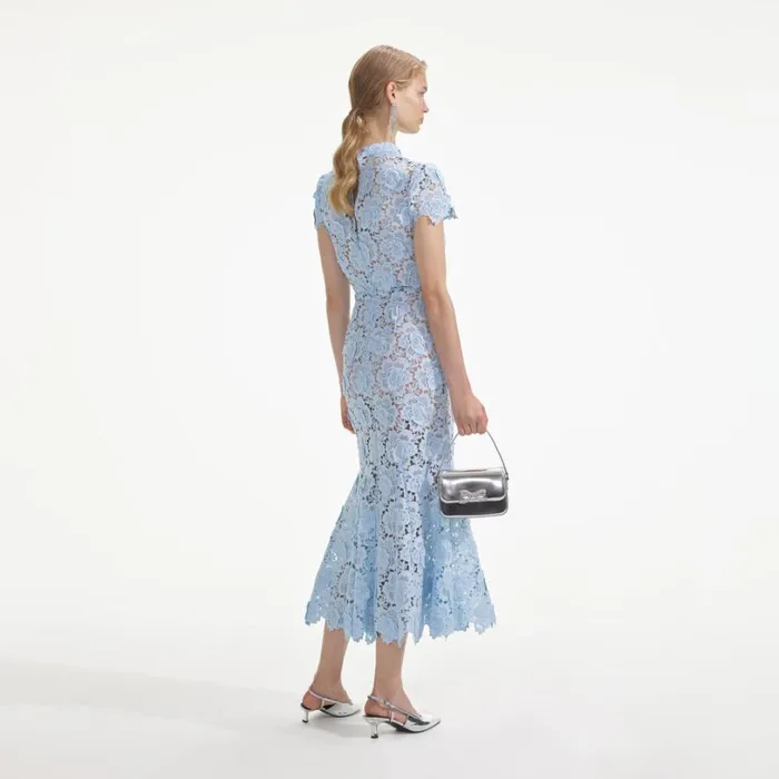 Blue Flower Lace Midi Dress Women Self Portrait Dresses Blue Flower Lace Midi Dress Women Self Portrait Dresses