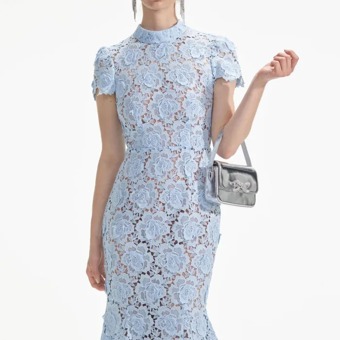 Blue Flower Lace Midi Dress Women Self Portrait Dresses Blue Flower Lace Midi Dress Women Self Portrait Dresses